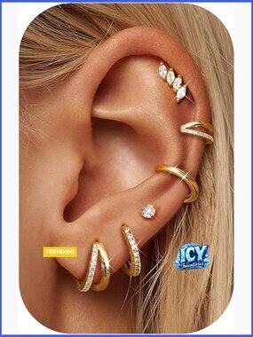 14K Gold Plated Small Hoop Earrings Set with Studs - Dainty Huggie Earrings for
